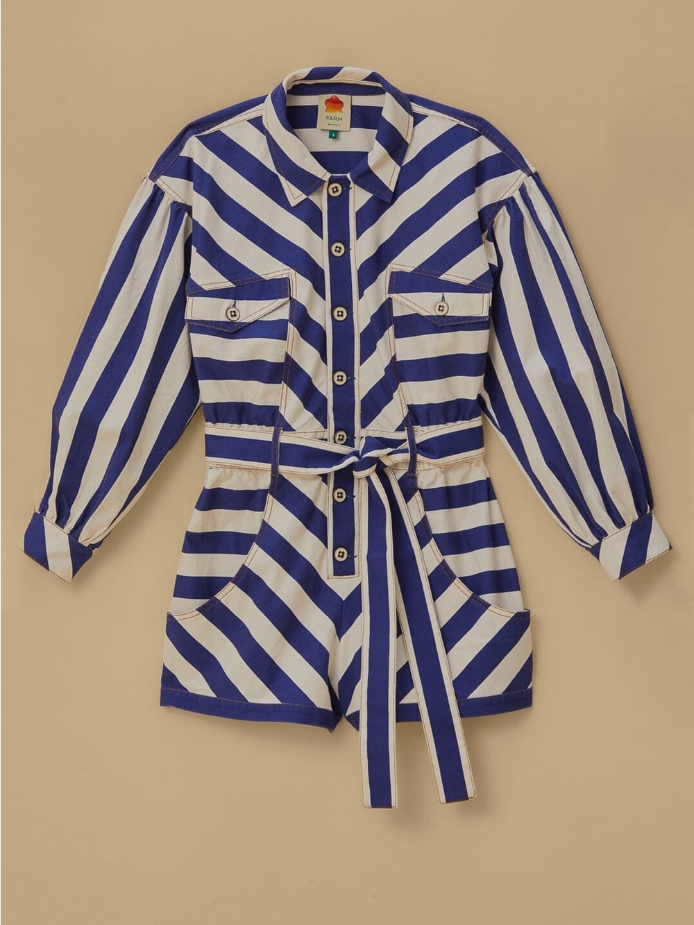 FARM Rio Blue and White Striped Cotton Romper - Picture 3 of 7